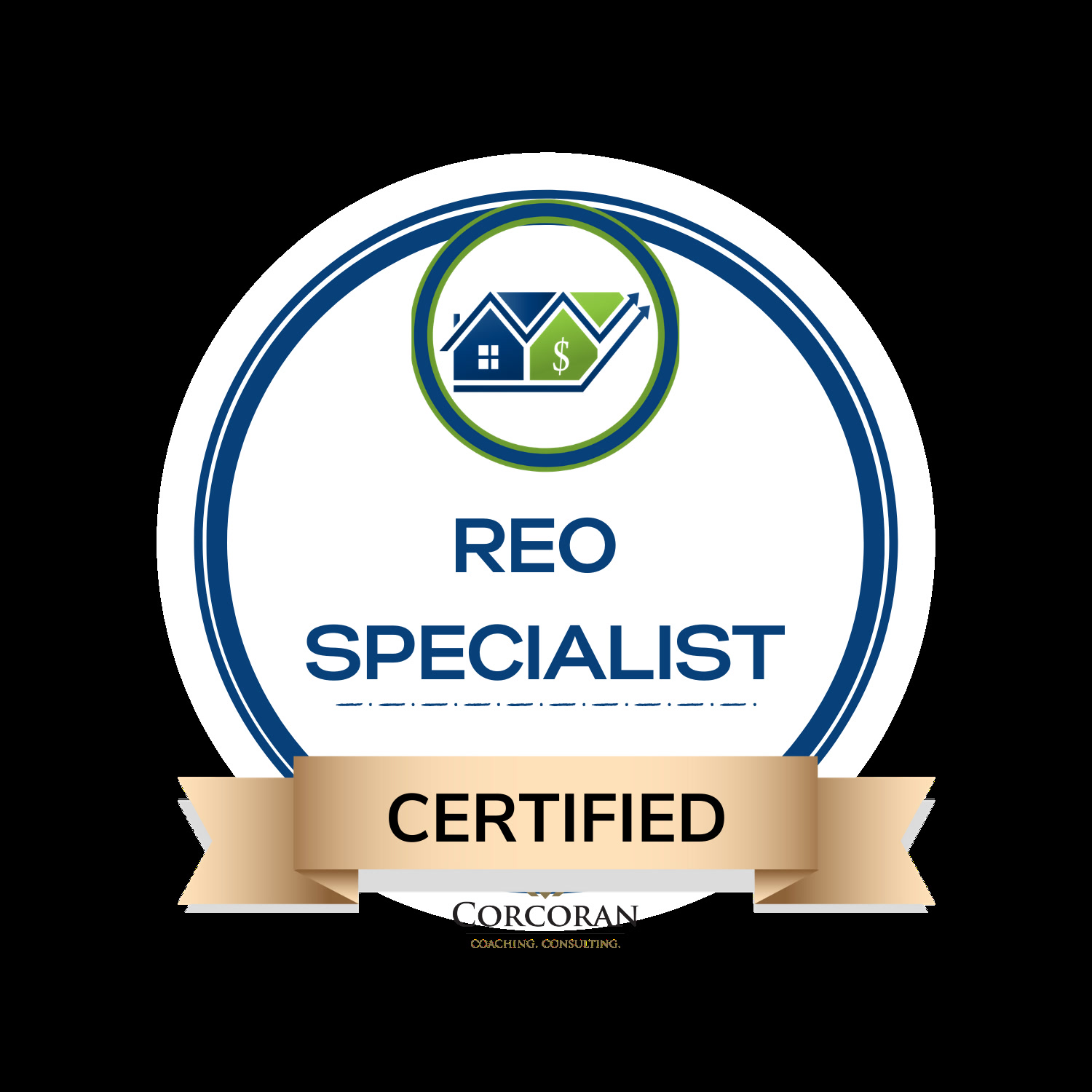 REO Specialist Certified badge, Corcoran Coaching and Consulting